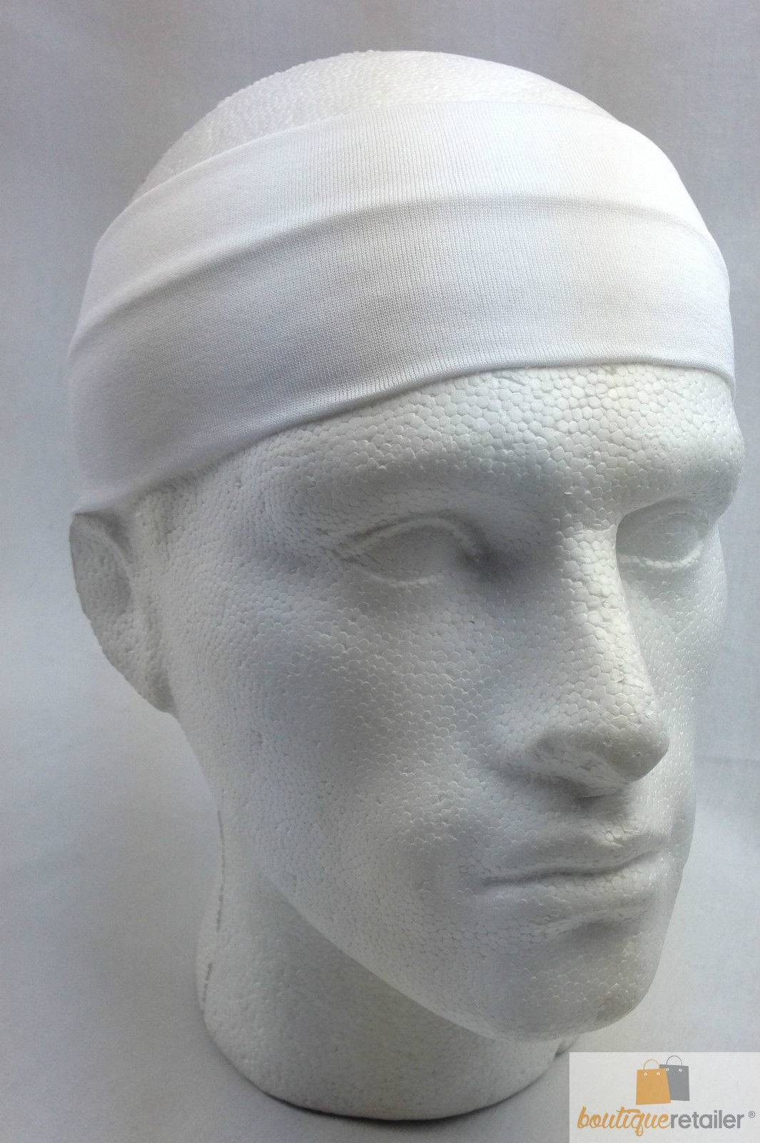 PLAIN HEADBAND Elastic Stretch Sports Yoga Hair Band Unisex 8cm Wide Wrap - White - One Oasis
