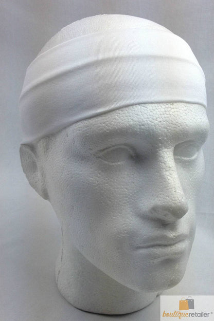 PLAIN HEADBAND Elastic Stretch Sports Yoga Hair Band Unisex 8cm Wide Wrap - White - One Oasis