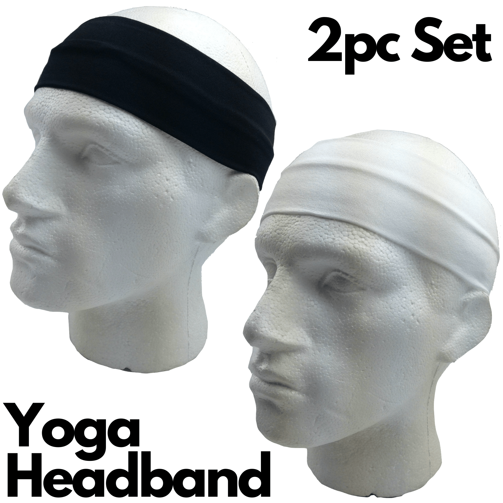 2pc Set Plain Headband Elastic Stretch Sports Yoga Hair Band Unisex Wide Wrap - One Oasis