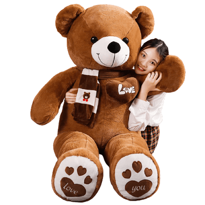 NNECN Huge 100cm Brown Giant Teddy Bear Toys Stuffed Animals Soft Plush Cotton Scarf Bear Hold Pillow Doll - One Oasis