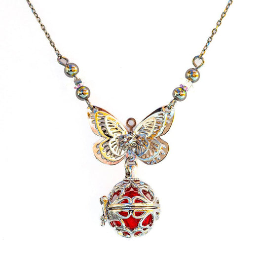 Butterfly White Gold Aroma Necklace + Purify Oil Blend - One Oasis