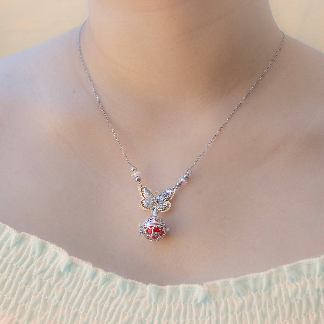 Butterfly White Gold Aroma Necklace + Purify Oil Blend - One Oasis