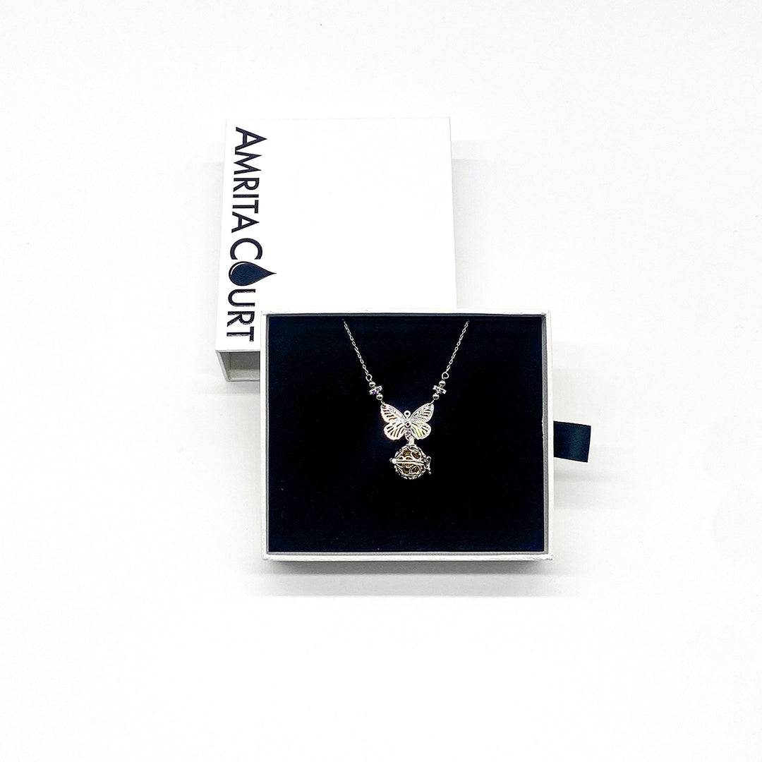 Butterfly White Gold Aroma Necklace + Purify Oil Blend - One Oasis