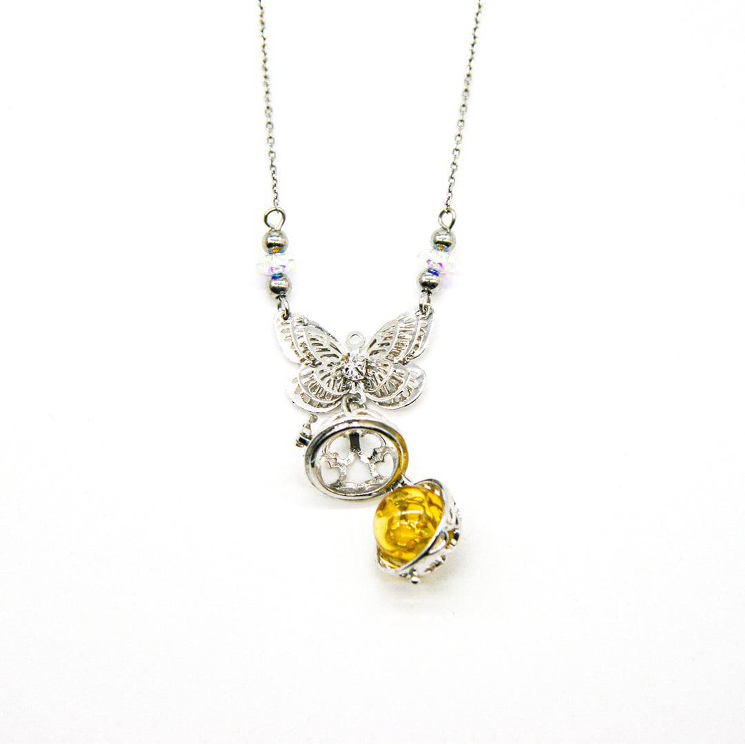 Butterfly White Gold Aroma Necklace + Purify Oil Blend - One Oasis