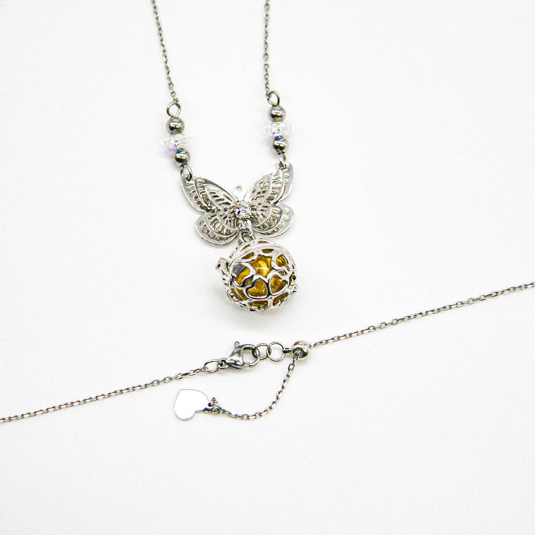 Butterfly White Gold Aroma Necklace + Purify Oil Blend - One Oasis