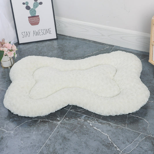 M White Rose Velvet Fish Scale Pet Bed - Creative Bone-Shaped Soft and Cozy Dog & Cat Nest