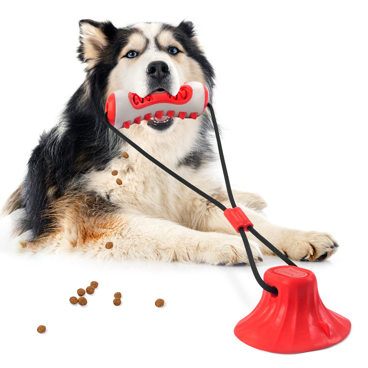 Red Interactive Dog Suction Cup Tug Toy - Durable TPR Chew & Treat Dispenser for Teeth Cleaning & Solo Play