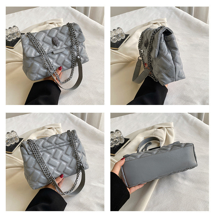 Black Chic Quilted Crossbody Bag for Women - PU Leather Diamond Pattern Chain Strap Shoulder Purse with Elegant Clasp