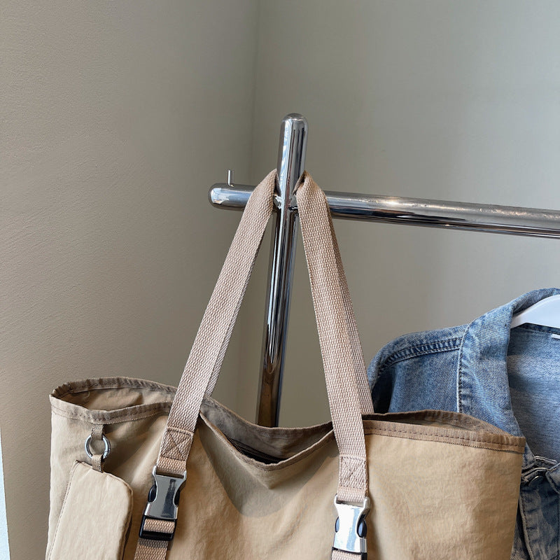 Khaki Women's Large Capacity Nylon Tote Bag - Stylish Casual Shoulder & Crossbody Bag with Detachable Pouch
