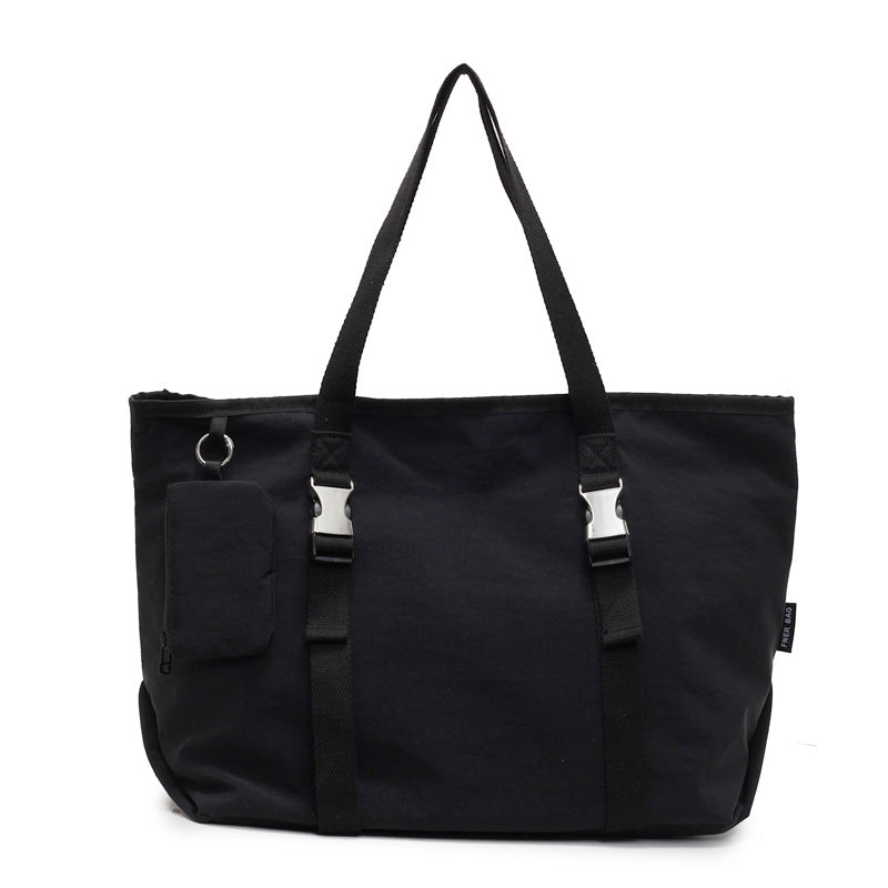 Black Women's Large Capacity Nylon Tote Bag - Stylish Casual Shoulder & Crossbody Bag with Detachable Pouch