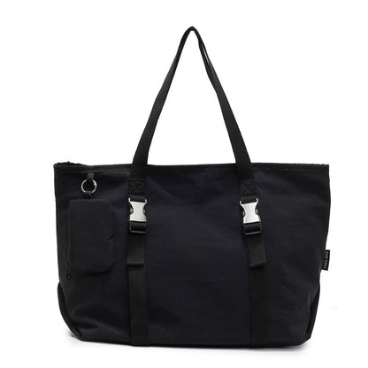 Black Women's Large Capacity Nylon Tote Bag - Stylish Casual Shoulder & Crossbody Bag with Detachable Pouch